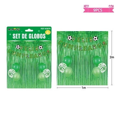 SET DE GLOBOS CON CORTINA Y GUIRNALDA DE FUTBOL 9PCS - 1