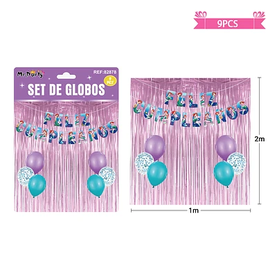 SET DE GLOBOS CON CORTINA Y GUIRNALDA DE SIRENA 9PCS - 1