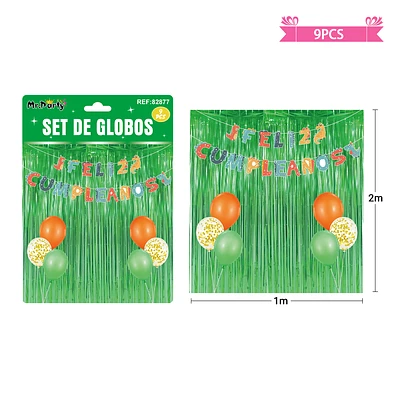 SET DE GLOBOS CON CORTINA Y GUIRNALDA DE DINOSAURIO 9PCS - 1