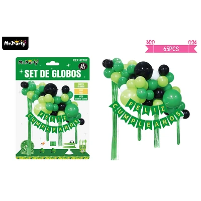 ARCO DE GLOBOS LATEX VERDE CON BORLAS 65PCS - 1