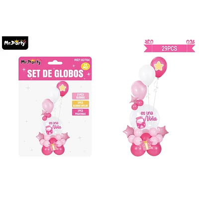 SET CON GLOBOS BURBUJAS BABY SHOWER ROSA 29PCS - 1