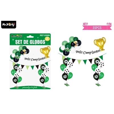 SET DE GLOBOS LATEX Y GUIRNALDA CON FUTBOL 35PCS - 1