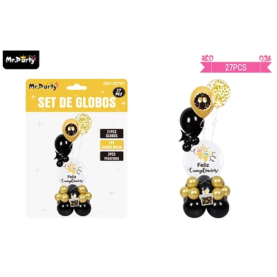 SET CON GLOBOS BURBUJAS DORADO Y NEGRO 27PCS - 1