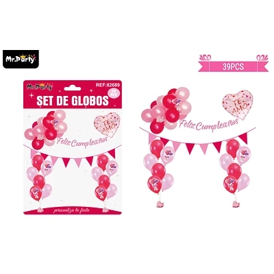 SET DE GLOBOS LATEX Y GUIRNALDA CON CORAZON 39PCS - 1