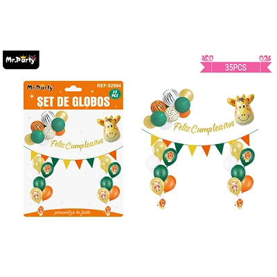 SET DE GLOBOS LATEX Y GUIRNALDA CON ANIMALES 35PCS - 1