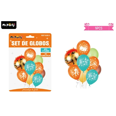 SET GLOBOS DE LATEX CON DINOSAURIO 9PCS - 1