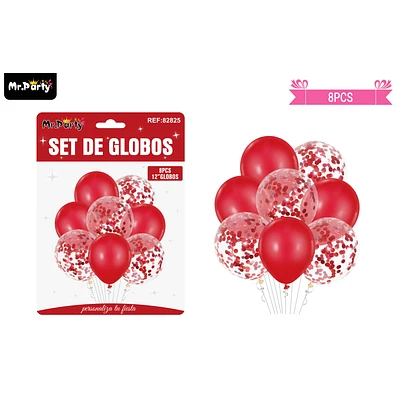 SET DE GLOBOS ROJO CON CONFETTI 8PCS - 1