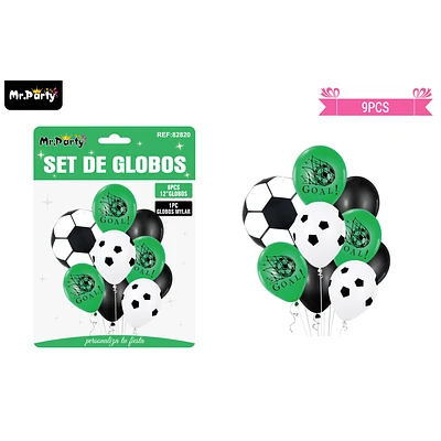 SET GLOBOS DE LATEX VERDE CON FUTBOL 9PCS - 1