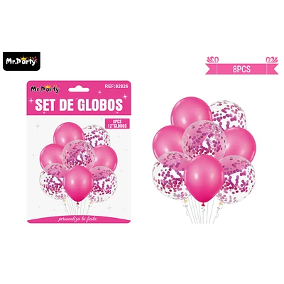 SET DE GLOBOS FUCSIA CON CONFETTI 8PCS - 1