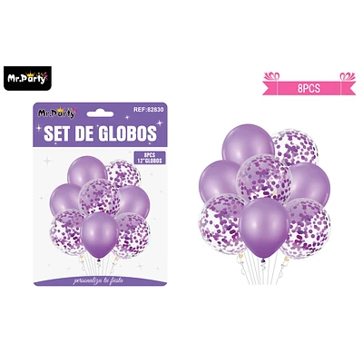 SET DE GLOBOS MORADO CON CONFETTI 8PCS - 1