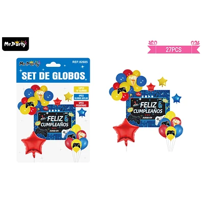 SET DE GLOBOS LATEX CON FONDO DE JUEGO 27PCS - 1