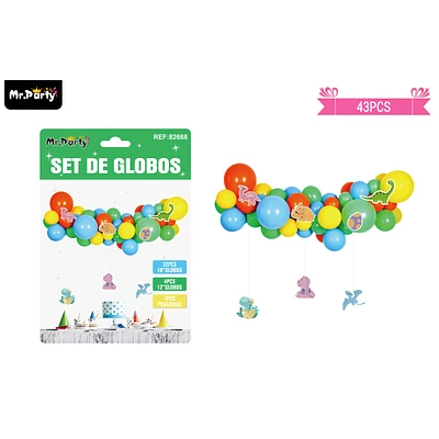 ARCO DE GLOBOS LATEX CON COLGANTES DE DINOSAURIOS 43PCS - 1