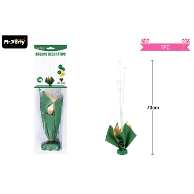 SOPORTE PARA GLOBOS COLOR VERDE Y DORADO CON VARILLAS 70CM - 1