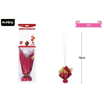 SOPORTE PARA GLOBOS COLOR ROJO Y DORADO CON VARILLAS 70CM - 1