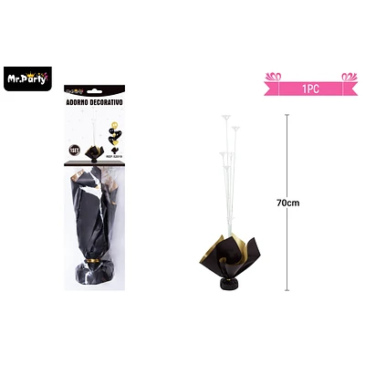 SOPORTE PARA GLOBOS COLOR NEGRO Y DORADO CON VARILLAS 70CM - 1