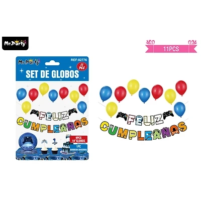 SET DE GLOBOS LATEX Y GUIRNALDA CON JUEGO 10PCS - 1