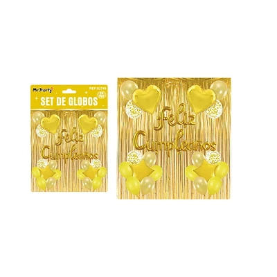 SET DE GLOBOS CON CORTINA DORADO 24PCS - 1