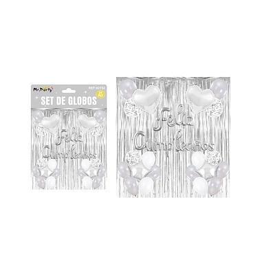 SET DE GLOBOS CON CORTINA PLATEADO 24PCS - 1