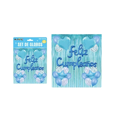 SET DE GLOBOS CON CORTINA CELESTE 24PCS - 1