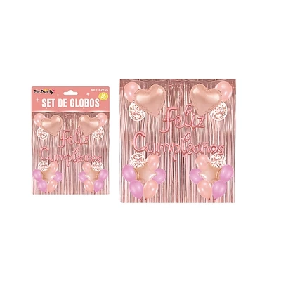 SET DE GLOBOS CON CORTINA DORADO ROSA 24PCS - 1