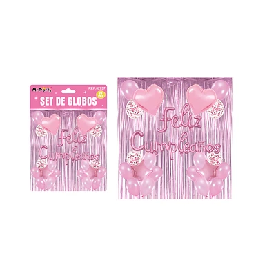 SET DE GLOBOS CON CORTINA ROSA 24PCS - 1
