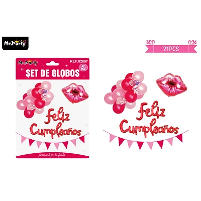 SET DE GLOBOS Y BANDERINES CON BESO 21PCS - 1