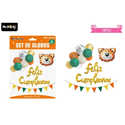 SET DE GLOBOS Y BANDERINES CON TIGRE 18PCS - 1