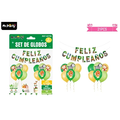 SET DE GLOBOS LATEX Y GUIRNALDA CON ANIMALES 21PCS - 1