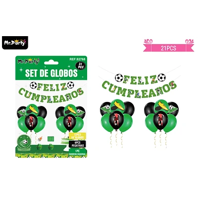 SET DE GLOBOS LATEX Y GUIRNALDA CON FUTBOL 21PCS - 1