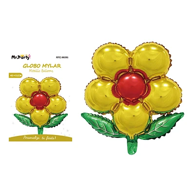 GLOBO METALICO FLOR CON HOJA DORADO 45CM - 1