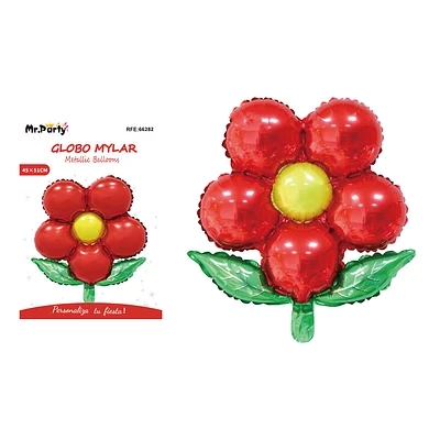 GLOBO METALICO FLOR CON HOJA ROJO 45CM - 1