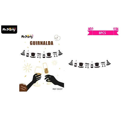 GUIRNALDA DE COPETE NEGRO DORADO 3M 8PCS - 1