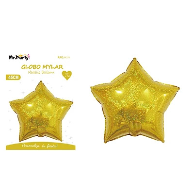 GLOBO HOLOGRAFICO METALIZADA ESTRELLA DORADO 45CM - 1