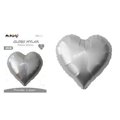 GLOBO METALICO CORAZON PLATEADO 45CM - 1