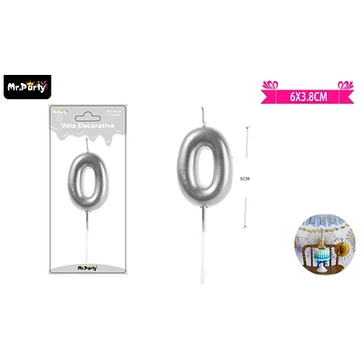 VELA DE NUMERO 0 PLATEADO 3.8*6CM - 1