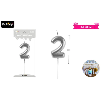 VELA DE NUMERO 2 PLATEADO 3.8*6CM - 1