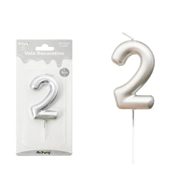 VELA DE NUMERO 2 PLATEADO 3.8*6CM - 2