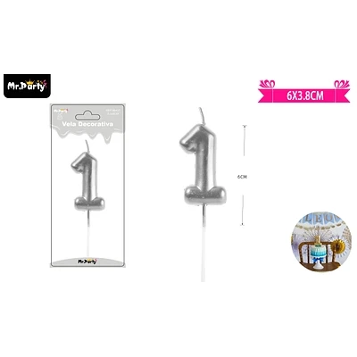 VELA DE NUMERO 1 PLATEADO 3.8*6CM - 1