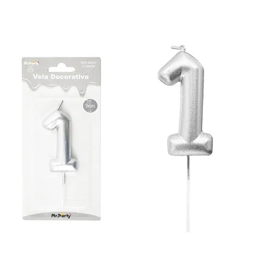 VELA DE NUMERO 1 PLATEADO 3.8*6CM - 2