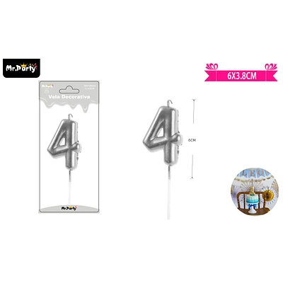 VELA DE NUMERO 4 PLATEADO 3.8*6CM - 1