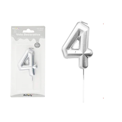 VELA DE NUMERO 4 PLATEADO 3.8*6CM - 2