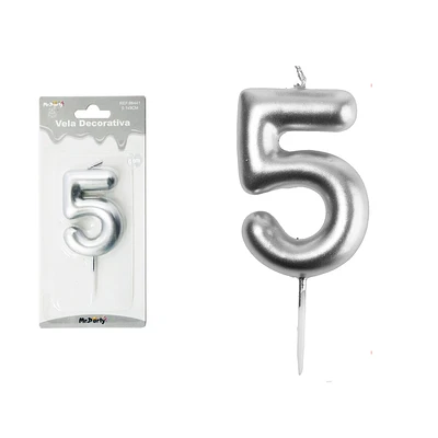 VELA DE NUMERO 5 PLATEADO 3.8*6CM - 2