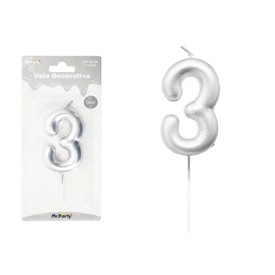 VELA DE NUMERO 3 PLATEADO 3.8*6CM - 2