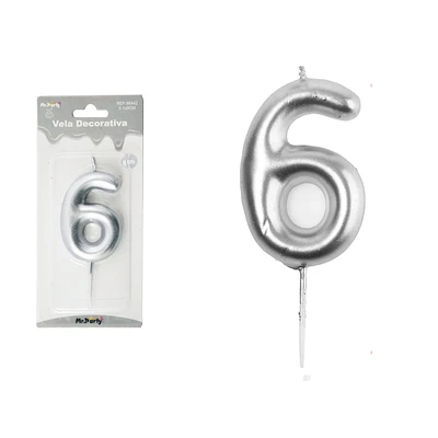 VELA DE NUMERO 6 PLATEADO 3.8*6CM - 2