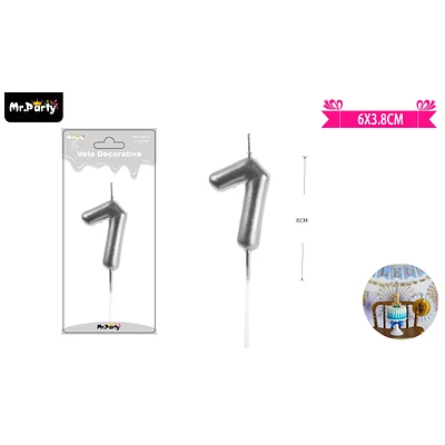 VELA DE NUMERO 7 PLATEADO 3.8*6CM - 1
