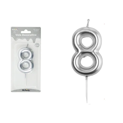 VELA DE NUMERO 8 PLATEADO 3.8*6CM - 2
