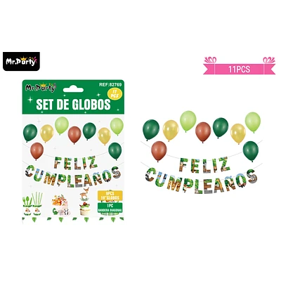 SET DE GLOBOS LATEX Y GUIRNALDA CON ANIMALES 11PCS - 1