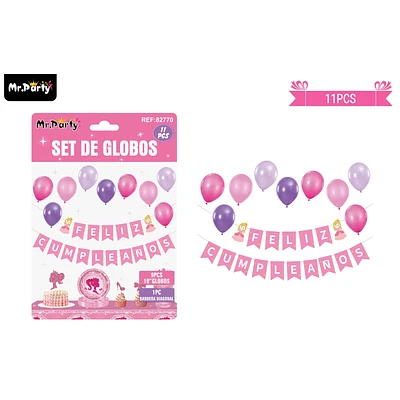 SET DE GLOBOS LATEX Y GUIRNALDA CON PRINCESA 11PCS - 1