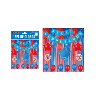 SET DE GLOBOS Y GUIRNALDA CON CORTINA ROJO AZUL 15PCS - 1