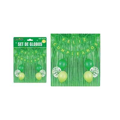 SET DE GLOBOS Y GUIRNALDA CON CORTINA VERDE 9PCS - 1